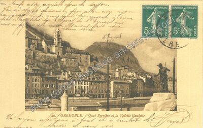 Carte postale ancienne Quai Perrière et la Vedette Gauloise — Grenoble (Isère)