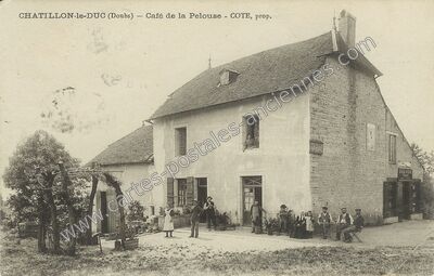 Carte postale ancienne Café de la Pelouse — Châtillon-le-Duc (Doubs)