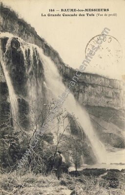 Carte postale ancienne La Grande Cascade des Tufs (Vue de profil) — Baume-les-Messieurs (Jura)