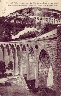 Carte postale ancienne Le Château des Essarts - Le Viaduc ligne de Saint-Claude et Viaduc des Crottes — Morez (Jura)