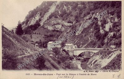 Carte postale ancienne Pont sur la Bienne à l'entrée — Morez (Jura)