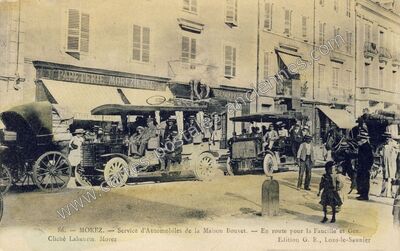 Carte postale ancienne Service d'Automobiles de la Maison Bouvet. - En route pour la Faucille et Gex — Morez (Jura)