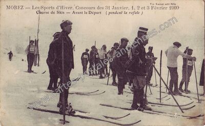 Carte postale ancienne Les Sports d'Hiver. Concours des 31 Janvier, 1, 2 et 3 Février 1909 / Course de Skis — Morez (Jura)