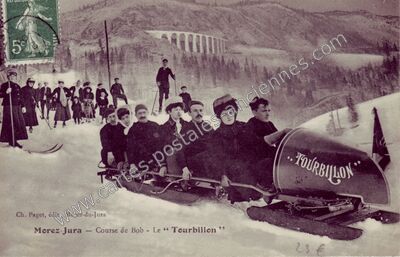 Carte postale ancienne Course de Bob - Le “ Tourbillon '' — Morez (Jura)