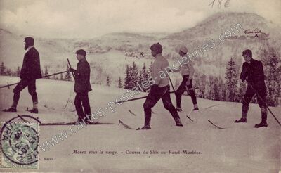 Carte postale ancienne Course de Skis au Fond-Morbier — Morez (Jura)