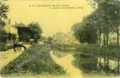 Carte postale ancienne Bords du Doubs — Orchamps (Jura)