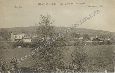 Carte postale ancienne La Gare et les Mines — Ougney (Jura)
