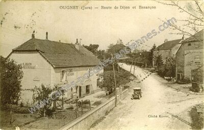 Carte postale ancienne Route de Dijon et Besançon — Ougney (Jura)