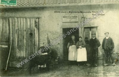 Carte postale ancienne Epicerie Mercerie POUX — Our (Jura)