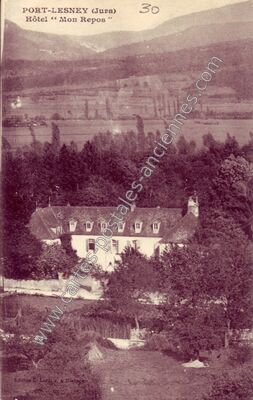 Carte postale ancienne Hôtel " Mon Repos — Port-Lesney (Jura)