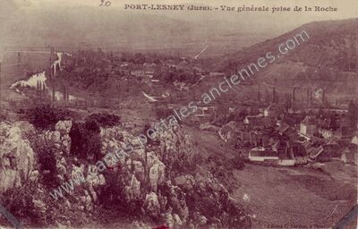 Carte postale ancienne Vue générale prise de la Roche — Port-Lesney (Jura)