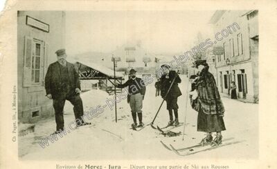 Carte postale ancienne Départ pour une partie de Ski aux Rousses — Les Rousses (Jura)