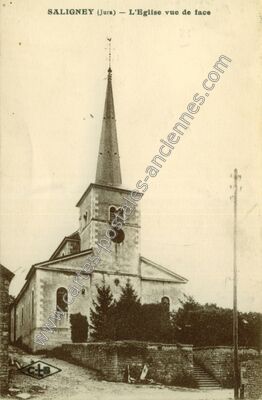 Carte postale ancienne L'Eglise vue de face — Saligney (Jura)