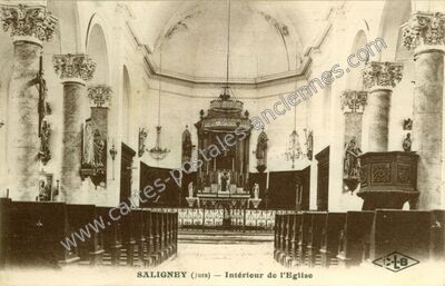 Carte postale ancienne Intérieur de l'Eglise — Saligney (Jura)