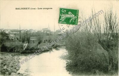 Carte postale ancienne Les vergers — Saligney (Jura)