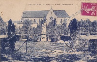 Carte postale ancienne Place Promenade — Sellières (Jura)