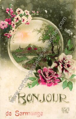 Carte postale ancienne Un Bonjour — Sermange (Jura)