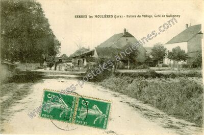 Carte postale ancienne Entrée du Village. Coté de Saligney — Serre-les-Moulières (Jura)