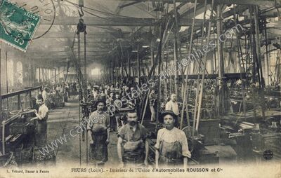 Carte postale ancienne Intérieur de l'Usine d'Automobiles ROUSSON et Cie — Feurs (Loire)