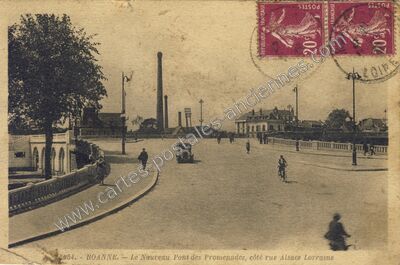 Carte postale ancienne Le Nouveau Pont des Promenades, côté rue Alsace Lorraine — Roanne (Loire)
