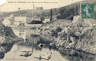 Carte postale ancienne Tapisserie, sur les Bords de la Loire — Villerest (Loire)