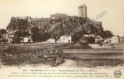 Carte postale ancienne Rocher et ruines du Château fort — Polignac (Haute-Loire)