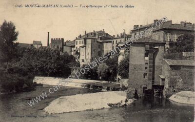 Carte postale ancienne Rue pittoresque et Chutes du Midou — Mont-de-Marsan (Landes)