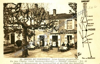 Carte postale ancienne HOTEL DU COMMERCE — Pissos (Landes)
