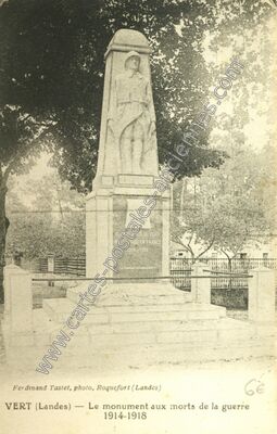 Carte postale ancienne Le monument aux morts de la guerre 1914-1918 — Vert (Landes)