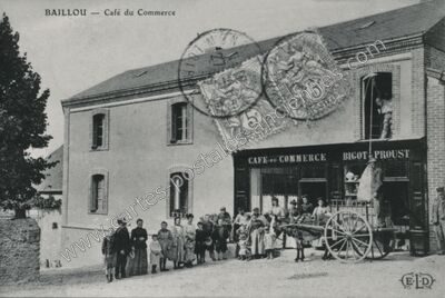 Carte postale ancienne Café du Commerce — Baillou (Loir-et-Cher)