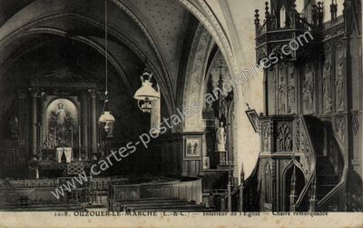 Carte postale ancienne Intérieur de l'Église — Chaire remarquable — Ouzouer-le-Marché (Loir-et-Cher)