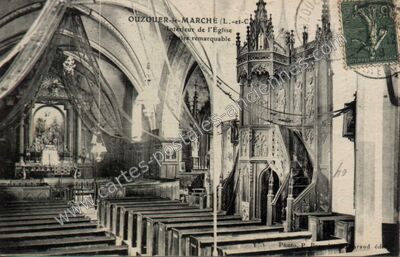 Carte postale ancienne Intérieur de l'Église, Chaire remarquable — Ouzouer-le-Marché (Loir-et-Cher)