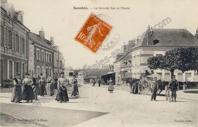 Carte postale ancienne La Grande Rue et Mairie — Sambin (Loir-et-Cher)