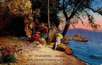 Carte postale ancienne Grotte Lamartine et bord du Lac — Aix-les-Bains (Savoie)