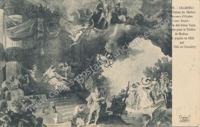 Carte postale ancienne Le Rideau du Théâtre Descente d'Orphée aux Enfers Toile des frères Vacca peinte pour le… — Chambéry (Savoie)