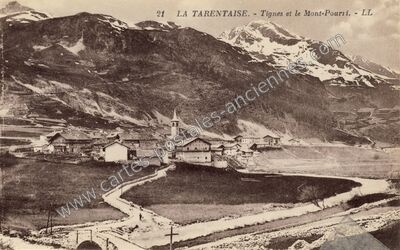 Carte postale ancienne Tignes et le Mont-Pourii — Tignes (Savoie)