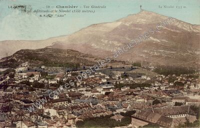 Carte postale ancienne Vue Générale 2m. d'altitude et le Nivolet (1553 mètres) — Chambéry (Savoie)