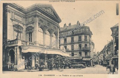 Carte postale ancienne Le Théâtre et rue d'Italie — Chambéry (Savoie)
