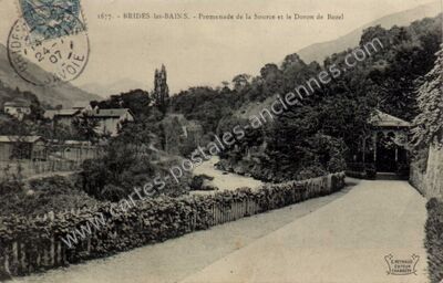 Carte postale ancienne Promenade de la Source et le Doron de Bozel — Brides-les-Bains (Savoie)