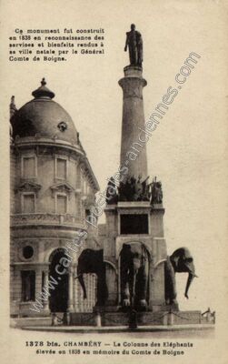 Carte postale ancienne La Colonne des Éléphants élevée en 1838 en mémoire du Comte de Boigne — Chambéry (Savoie)