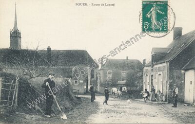 Carte postale ancienne Route de Lavaré — Bouër (Sarthe)