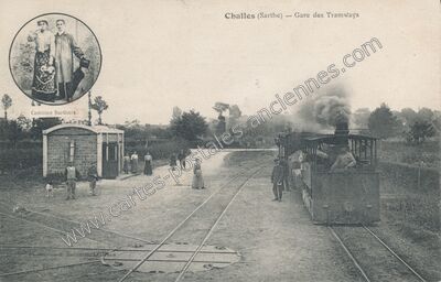 Carte postale ancienne Gare des Tramways — Challes (Sarthe)