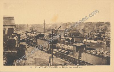 Carte postale ancienne Dépôt des machines — Château-du-Loir (Sarthe)
