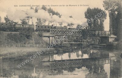 Carte postale ancienne Pont du Chemin de fer de Mamers à St-Calais — Connerré (Sarthe)