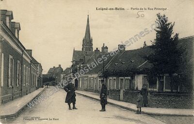 Carte postale ancienne Partie de la Rue Principal — Laigne en Belin (Sarthe)