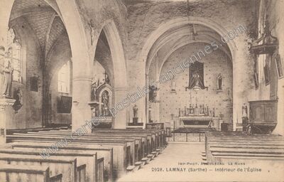 Carte postale ancienne Intérieur de l'Église — Lamnay (Sarthe)