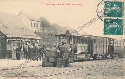 Carte postale ancienne La Gare du Tramway — Loué (Sarthe)