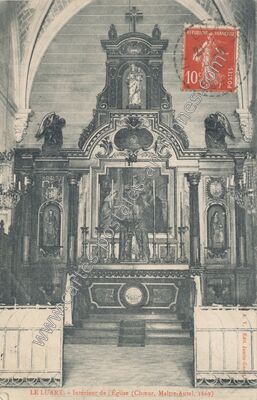 Carte postale ancienne Intérieur de l'Église (Choeur, Maître-Autel, 1669) — Le Luart (Sarthe)