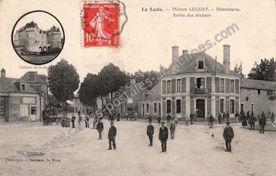 Carte postale ancienne Maison LEGEAY. - Ebénisterie. / Sortie des Ateliers — Le Lude (Sarthe)