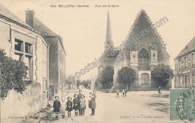 Carte postale ancienne Rue de la Gare — Melleray (Sarthe)